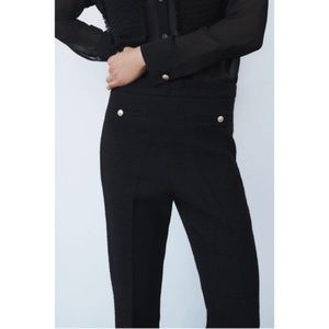 Zara crop button front nautical black slack pant